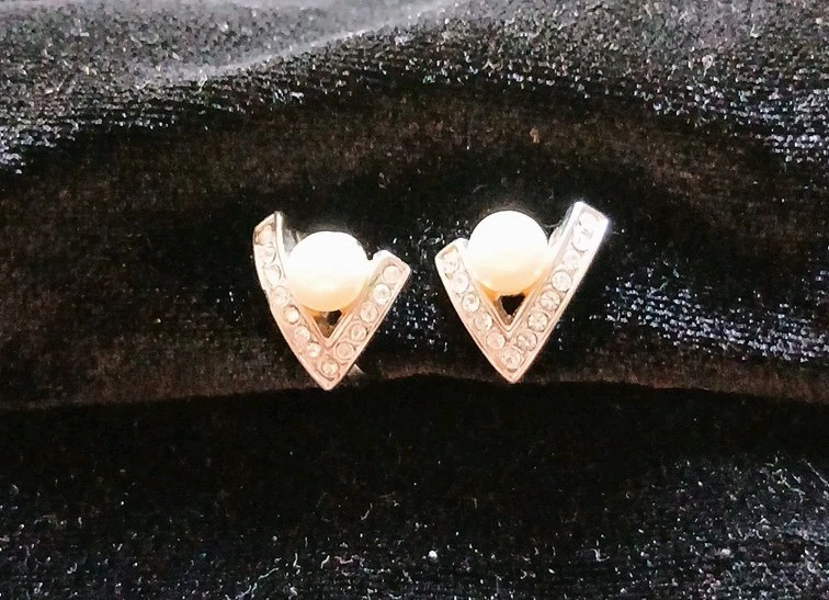 Ohrringe Ohrklips Damen Silberfarben Perlen Strass Vintage - Bild 2 von 4