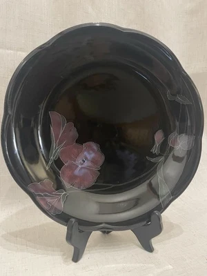 Vintage Mikasa Rondo Tango Dinner Plate 11" Scalloped Black Floral Japan - Image 1 of 4