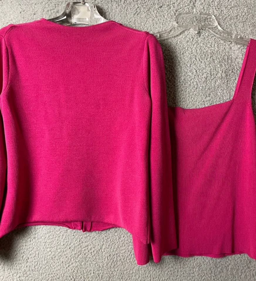 Conjunto Suéter Sigrid Olsen M Tank L Mujer Fucsia Rosa Tono Plata Cierre Barra Foto 2 de 4