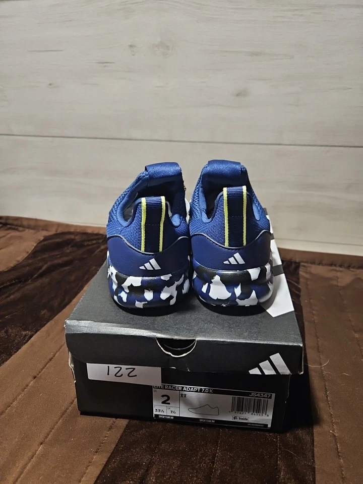 Zapato Adidas Lite Racer Adapt 7.0 para niños - Azul Camuflaje - Talla 2 EE. UU. Foto 4 de 4