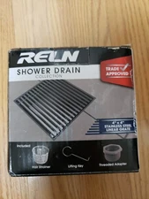 (1-Pk) RELN Square Shower Drain with Linear Pattern Drain Cover Stainless Steel 