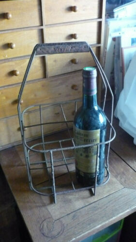 Portador de 4 botellas de vino de metal francés de colección con mango, estante de botella de vino caddy - Imagen 1 de 7