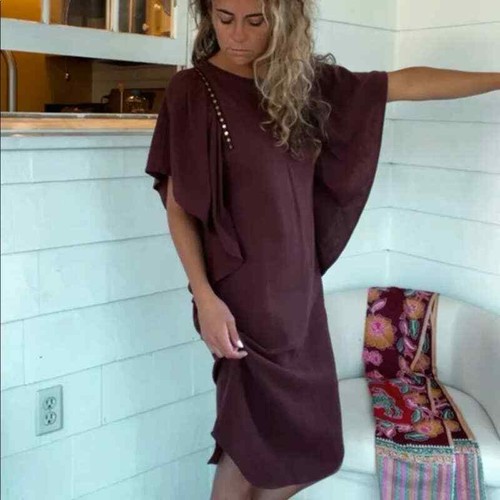 Raw Silk Ruffle Sequin Sleeve Dress 