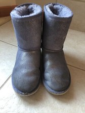 Youth/Child/Kids Girls UGG Light Blue Metallic Fur Lined Boots Sz 5/35 Pre Owned