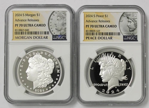 2024 S Morgan & Peace Dollar 2 Coin Set NGC PF 70 Ultra Cameo Advance Release !!
