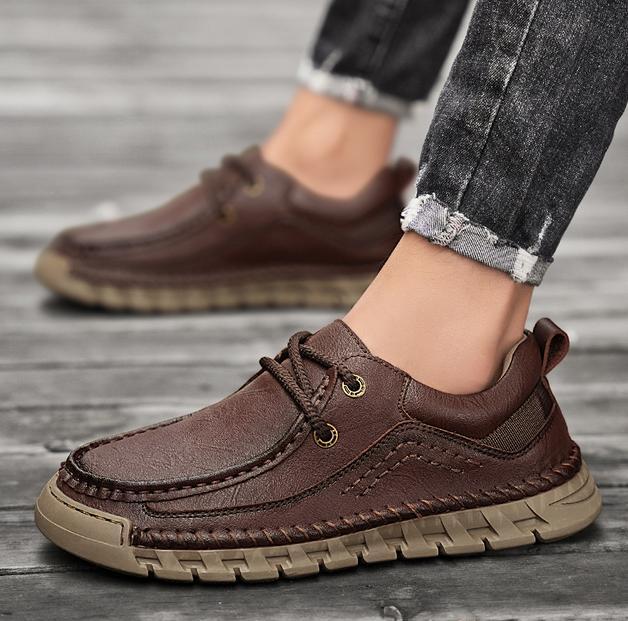 Men's Autumn Lace Up Business Casual Shoes Flat Round Toe Pumps