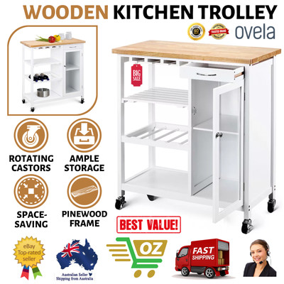 Portable Kitchen Cooking Workbench Trolley Island Wooden Bench