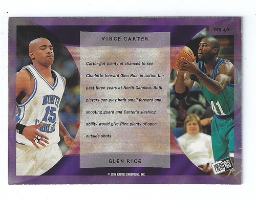 1998 Press Pass Double Threat Dreammates #DM4 Vince Carter/Glen Rice - Picture 2 of 2