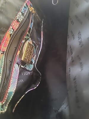 ARCADIA Floral Leather/Patent Leather Convertible Satchel Handbag Purse Italian