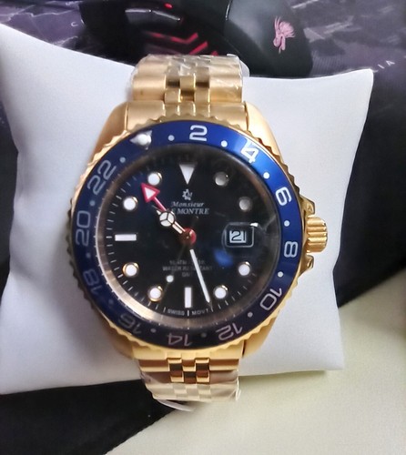 OROLOGIO MONSIER LE MONTRE GMT SWISS MADE LAMINATO ORO | eBay