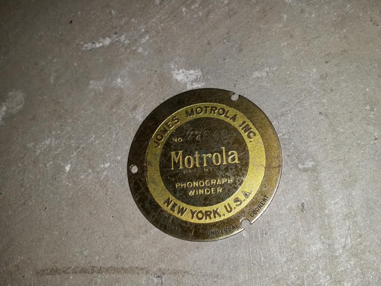 Jones Motrola Phonograph Winder Metal Serial Number Plate