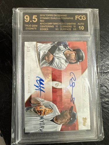 2019 TOPPS DEMAND DYNAMIC DUALS~GARY SANCHEZ & CC SABATHIA AUTO #2/5 FCG 9.5/10