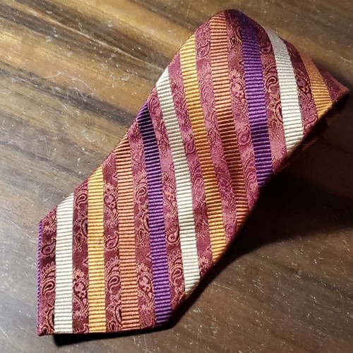Altea Milano 100% Silk Vintage Tie Burgundy Wine Purple Diagonal Stripes Italy