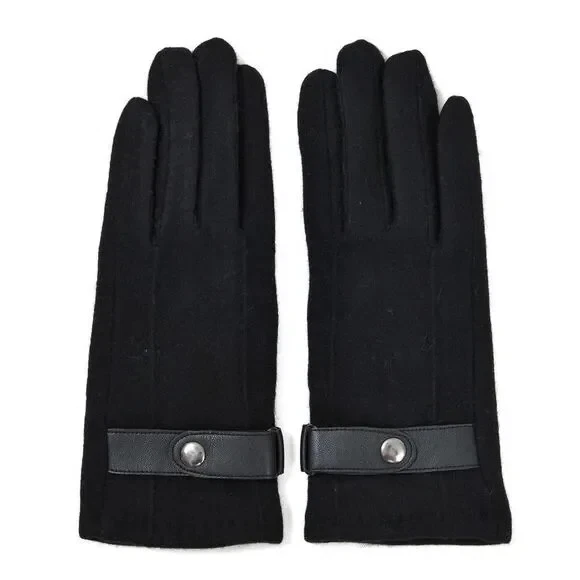 Buckle Gloves Touch Screen Womens 70% Cashmere and 30% Polyester Black