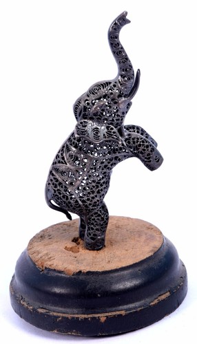 Antique Silver South Indian Filigree Work Elephant Figure wooden base.G10-56 - Picture 3 of 9