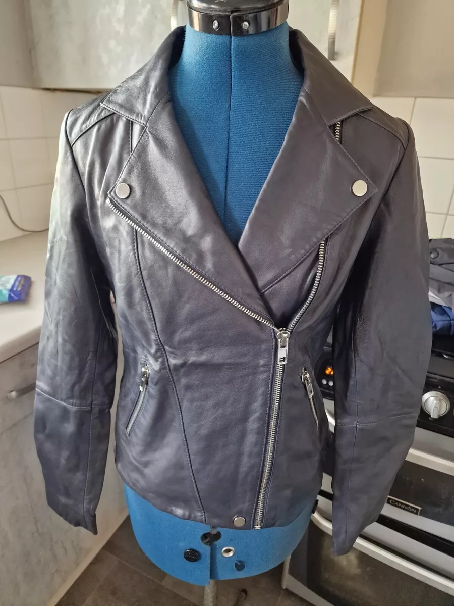 Jaeger navy leather best sale jacket