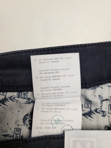 $299 New MEYER M5 Flat Front Chinos Organic Cotton Pants Men's 38x34 Navy Slim - Picture 8 of 8