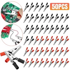 50 pcs Electrical Test Clamps, Metal Alligator Crocodile Clips, Red Black Handle