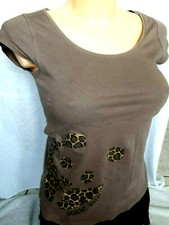 BIO cotton S 34 36 LEO Camoufllage Braun Shirt Stretch Bluse Oberteil TOP s247