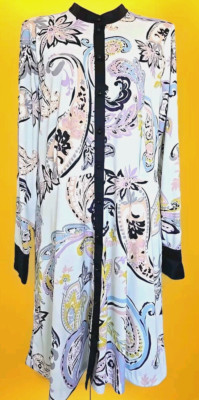 ETCETERA Paisley Print Pale Blue Navy Trim Blousen Long Sleeve Azalea Dress 10