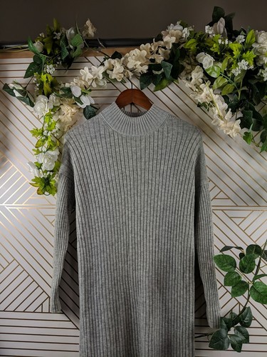 Muji Wool Sweater Dress Ribbed Grey 
