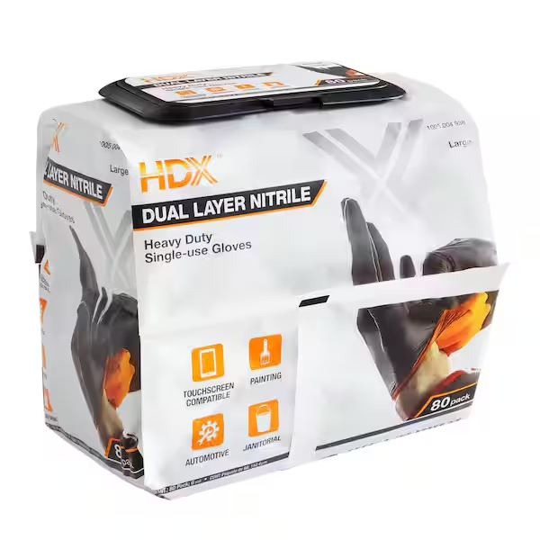 HDX Pop-N-Go Heavy Duty Nitrile Gloves 80 Count Disposable Durable