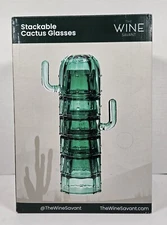 Cactus Stackable Cactus Glasses, Set of 6-10 oz Hand Cut The Wine Savant