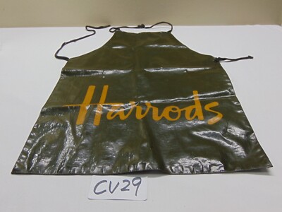 Vintage Rare Harrods of London Kitchen Apron PVC Dark Green Shreds