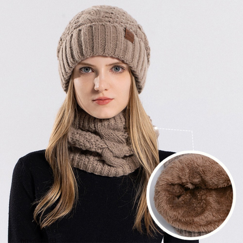 Ensemble Bonnet D'hiver Pour Femme - Doublure Intérieure Douce Et Chaude - Bonnet Tricoté Et écharpe Avec Doublure En Polaire - Bonnet Chaud Pour Homme - Ensemble écharpe Tubulaire - Chapeaux, Kaki