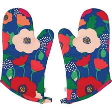 Now Designs Jubilee Cotton Oven Mitt Set, Poppy (JOM3145D)