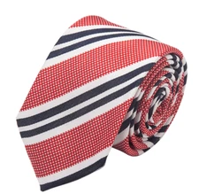 7 Fold/ Sevenfold Tie, All Silk Private Label 3.5" 58" Navy/White/Red