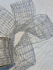 Vintage Polyester/Metallic Silver Wired Open Weave Grid Style Ribbon 2"x 10 Yard