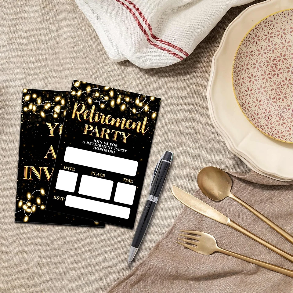 Retirement Party Invitations, Black & Gold Retirement Invitation Cards for Men, - Image 3 of 4