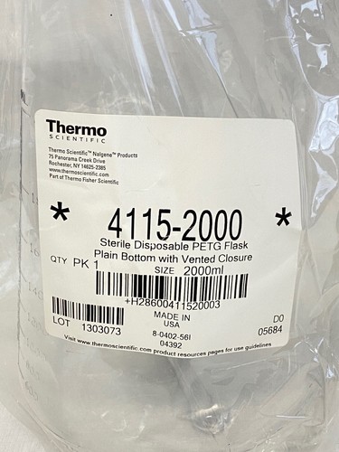 THERMO NALGENE 2000 ml 2 L PETG Erlenmeyer matraz ventilado tapa estéril 4115-2000 - Imagen 2 de 5