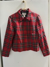 Vintage USA Pendleton Women 8 Red Tartan Plaid Virgin Wool Blazer Jacket Zip Up