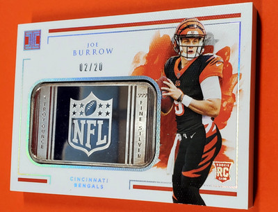2020 PANINI IMPECCABLE JOE BURROW ROOKIE 1oz SILVER BAR SP #2/20
