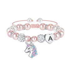Christmas Gifts for Grandkids Girls - CZ Initial Unicorn Bracelet A.