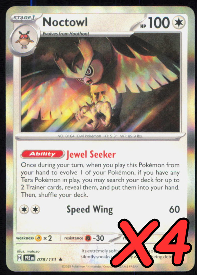 Noctowl HOLO 078/131 x4 PLAYSET - SV Prismatic Evolutions - Pokemon TCG - NM