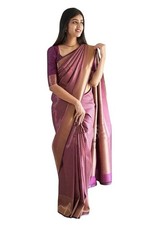Women's Kanjivaram Stunning Soft Lichi Silk Banarasi Saree With Blouse Piece