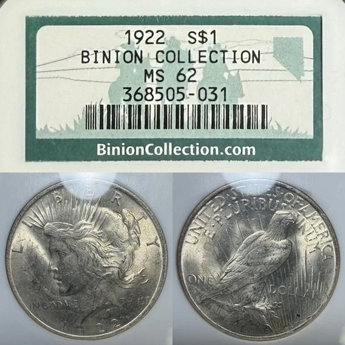 1922 Peace Dollar NGC MS62 Binion Hoard Collection Silver Coin $1