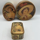 MTB-Lot 3 Vintage Coca-Cola Advertising Tins 1914 Girl Round & Square Tin Set