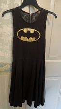 Batgirl DC Costume Sleeveless Lace Back Dress Size S/P, Gloves, and Socks, EUC