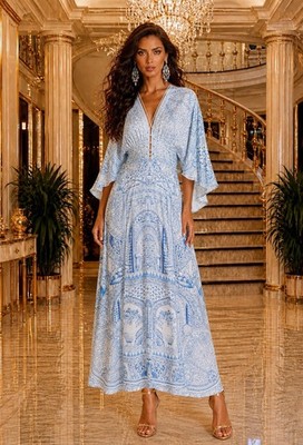 Camilla The Hum Of The Alhambra V Neck Lace Up Detail Long Dress Size S