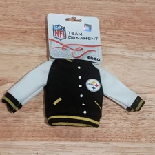 Pittsburgh Steelers Fabric Varsity Jacket Ornament Black White Sleeves Hanger 