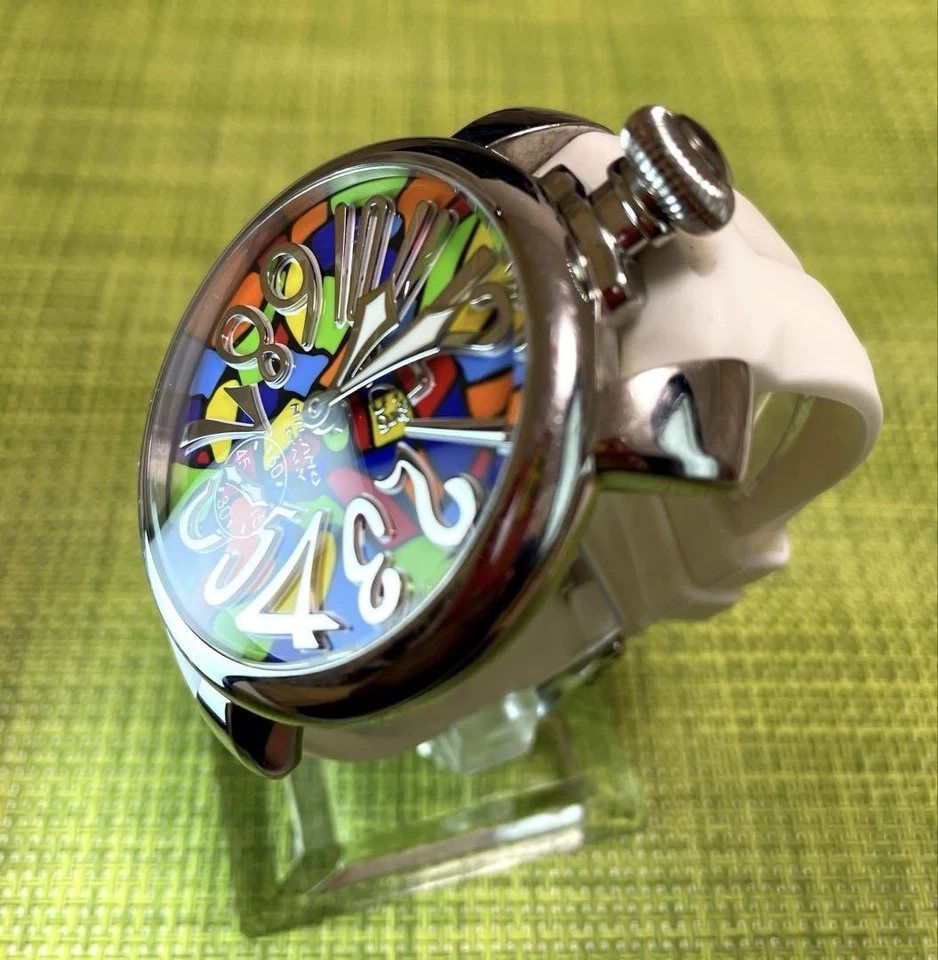 Reloj GaGa MILANO Manuale 48 Mosaico Blanco Goma Cinturón Edición Limitada Icónico Foto 2 de 4