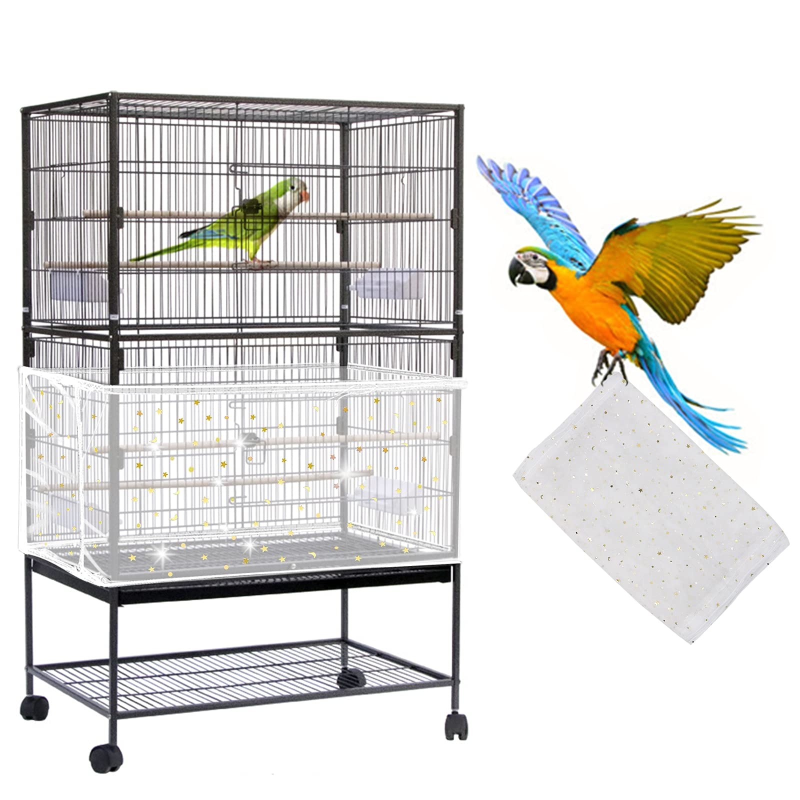 Housse de cage à oiseaux contre les projections de graines et plumes pour salon propre