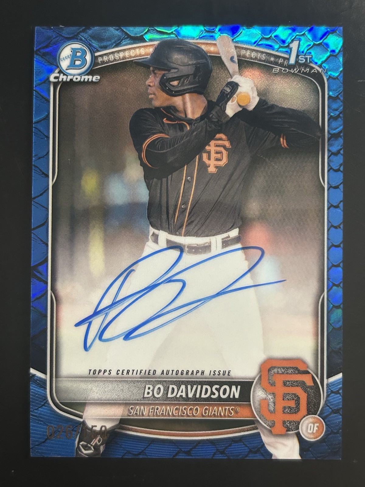 2025 Bowman Chrome 1st Bo Davidson Blue Reptilian Autograph 150 San Franscisco