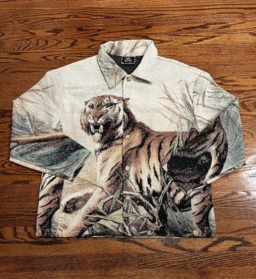 Rebel Vengeance Woven Tapestry Shirt Jacket Mens XL Tiger Safari