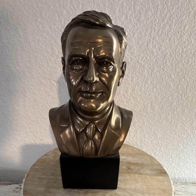Bronze Resin Male Portrait Bust Art Deco Sculpture Decor FDR (roosevelt)