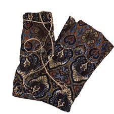 Gypsy Boho Paisley Wide Leg Pants Drawstring Waist Beige Blue Orange